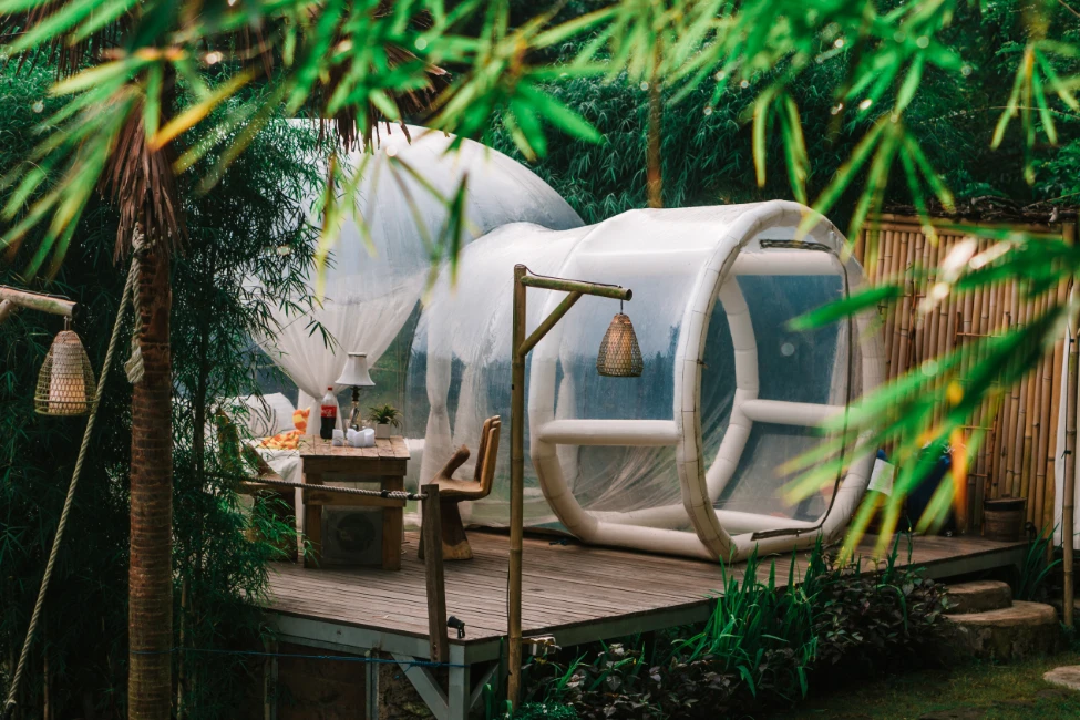 Photo by Chait Goli: https://www.pexels.com/photo/cozy-bubble-tent-in-rainforest-camp-4149273/