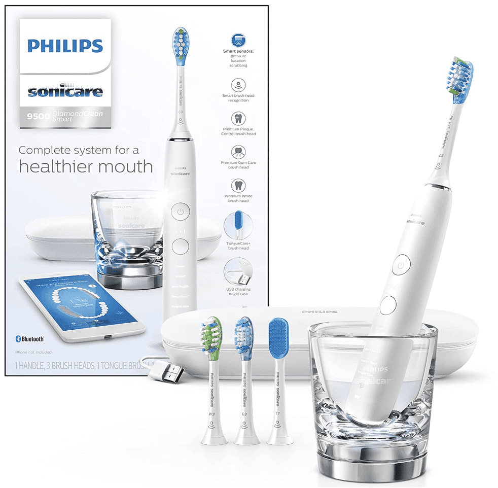 Philips Sonicare DiamondClean Smart 9500 Rechargeable Electric Power Toothbrush, White, HX9924/01